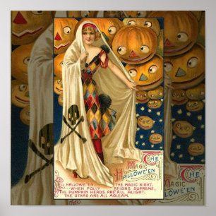 Póster Halloween antiguo Jack O Lantern Costume mujer