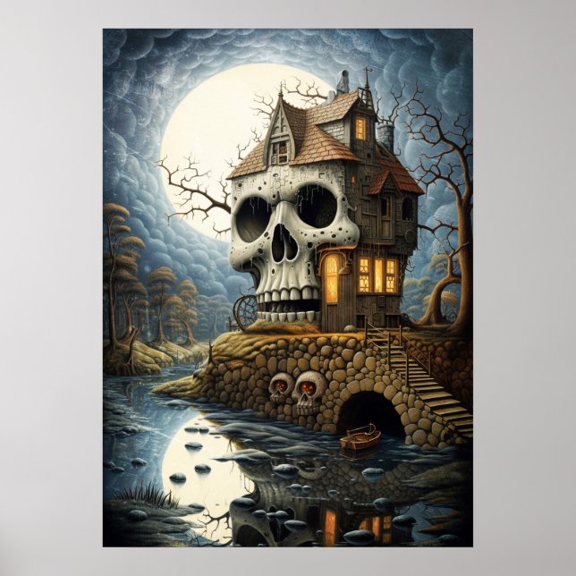 Póster Halloween Art Skull House (Frente)