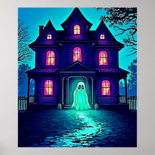 Póster Halloween atormentado diseño de la casa fantasma