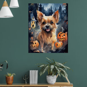 Póster Halloween Australian Terrier With Pumpkins Scary
