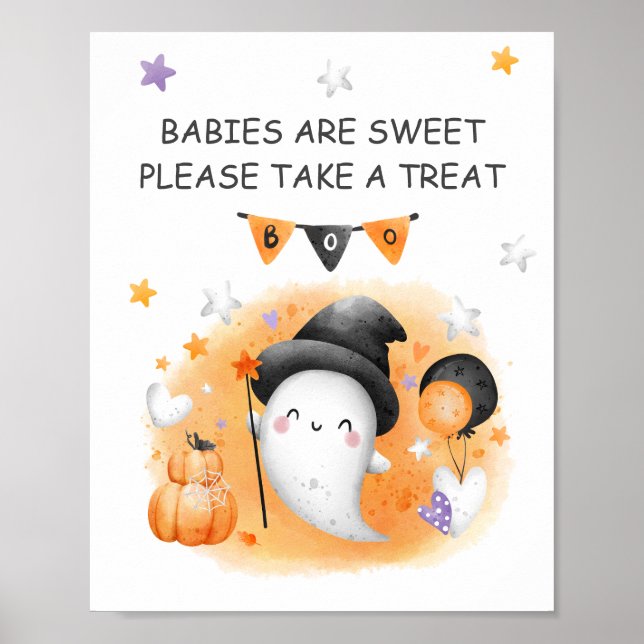 Póster Halloween Baby Shower Little Boo Favor Rótulo (Frente)