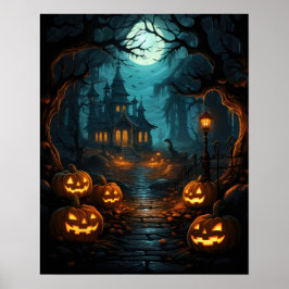 Póster Halloween bajo la luz de la luna