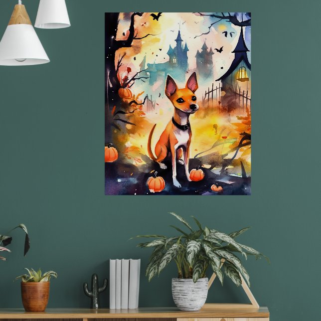 Póster Halloween Basenji con calabazas temerosas (Salón 1)