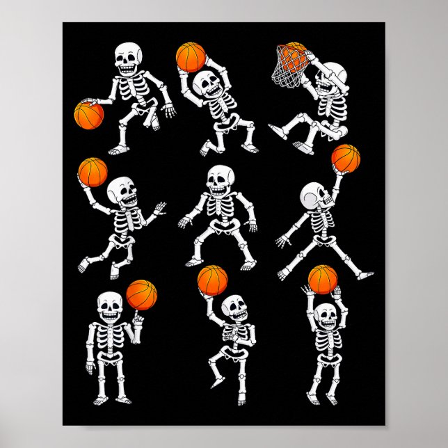 Póster Halloween Basketball Skeletons Dunking Dribble Boy (Frente)