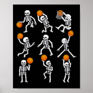 Póster Halloween Basketball Skeletons Dunking Dribble Boy