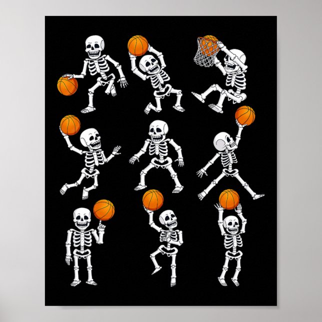 Póster Halloween Basketball Skeletons Dunking Dribble Boy (Frente)