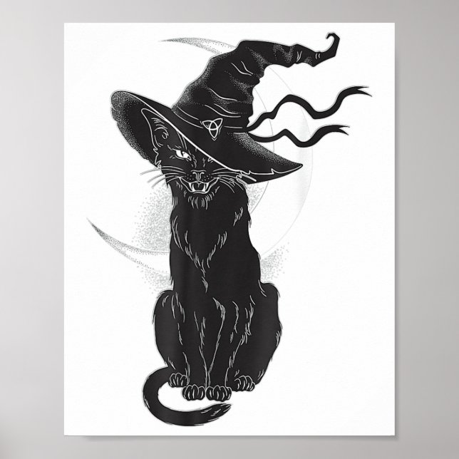 Póster Halloween Black Cat Witch Gorra Moon (Frente)