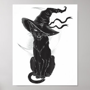 Póster Halloween Black Cat Witch Gorra Moon