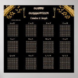 Póster Halloween Black & Gold Skulls & Gold Seating Chart