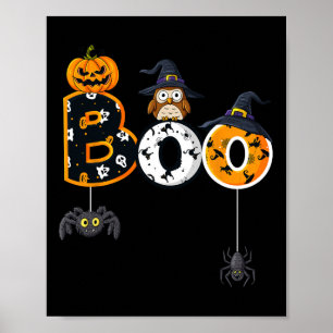 Póster Halloween Boo Owl Con Gorra De Brujas Spiders Chic