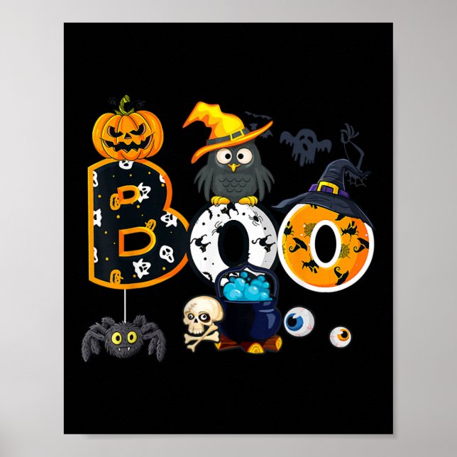 Póster Halloween Boo Owl Con Gorra De Brujas Spiders Chic (Frente)
