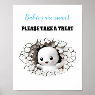 Póster Halloween Boy Baby Shower Peeking Ghost Favor Rótu