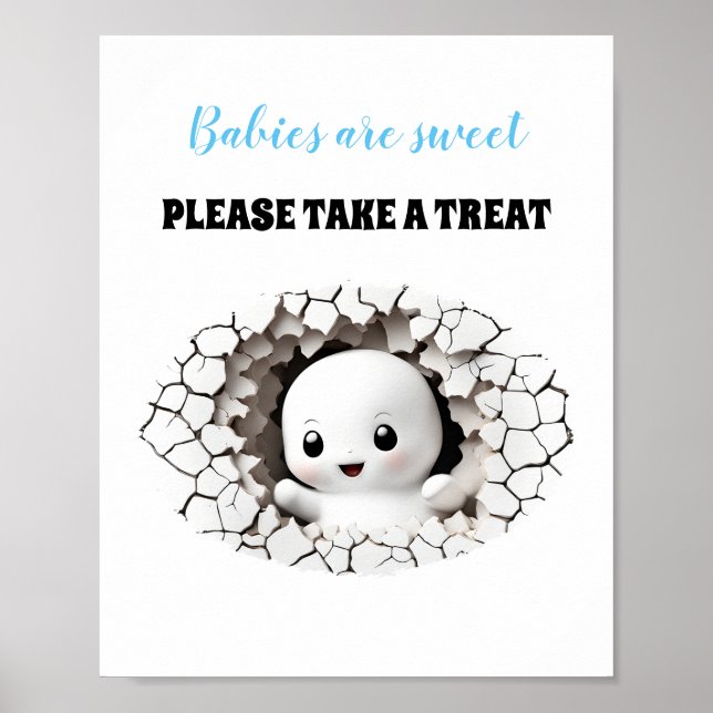 Póster Halloween Boy Baby Shower Peeking Ghost Favor Rótu (Frente)