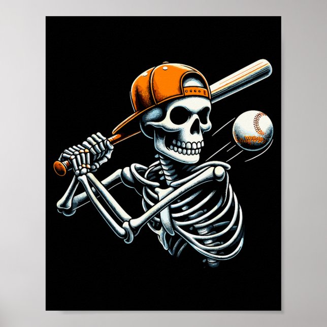 Póster Halloween Boys Batting Skeleton Baseball  (Frente)