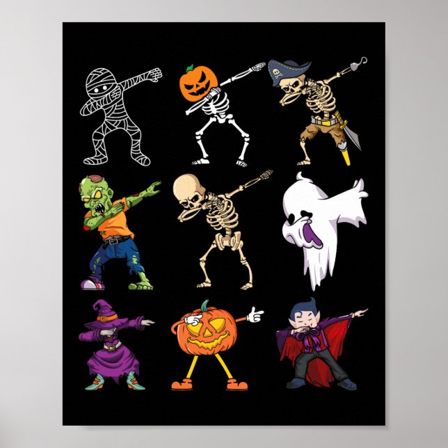 Póster Halloween Boys Skeleton Zombie Scary Pumpkin Mummy (Frente)