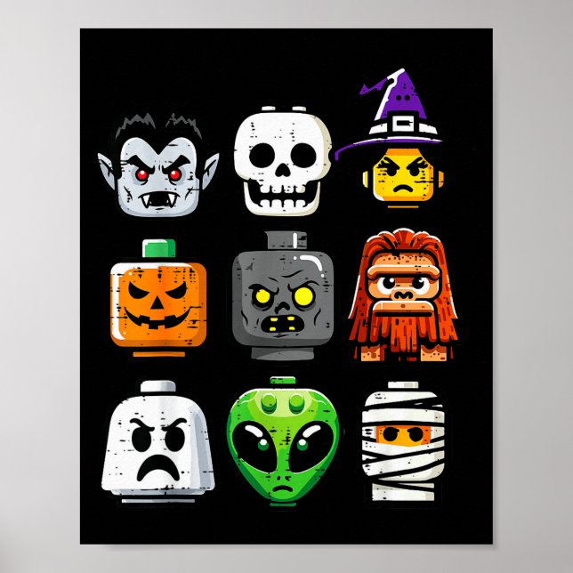 Póster Halloween Brick Pumpkin Ghost Heads Costume Boys K (Frente)