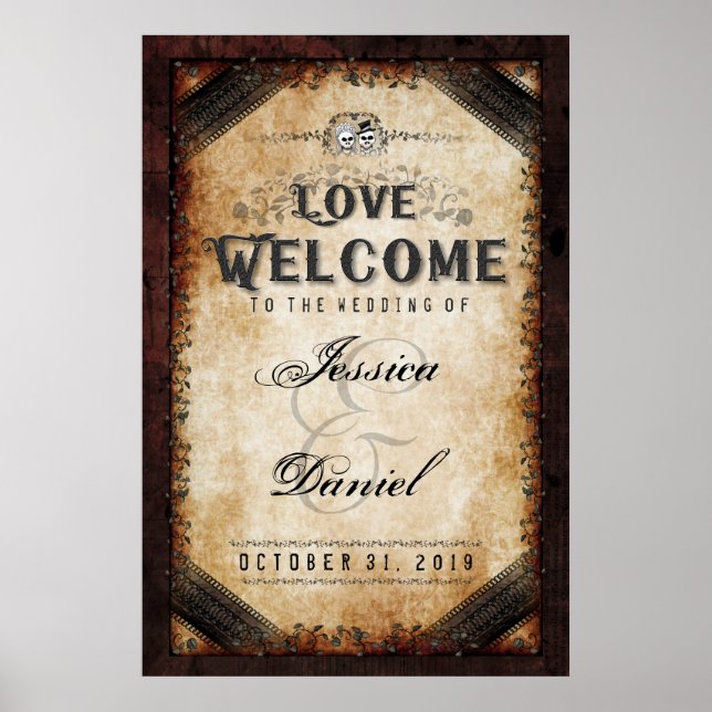 Póster Halloween Brown Gothic 24x36 Bienvenidos al Boda (Frente)