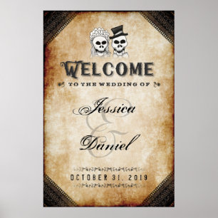 Póster Halloween Brown Skeletons 24x36 Bienvenidos a Boda