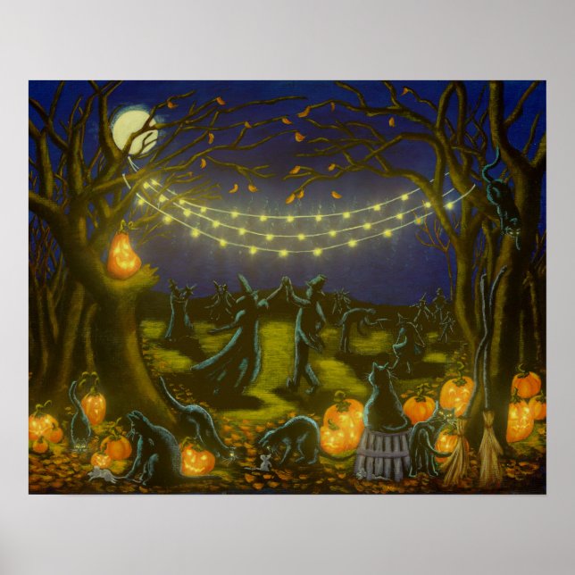 Póster Halloween bruja el baile a la luz de la luna (Frente)
