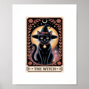 Póster Halloween Bruja Gato Estético Amantes del Tarot Gó