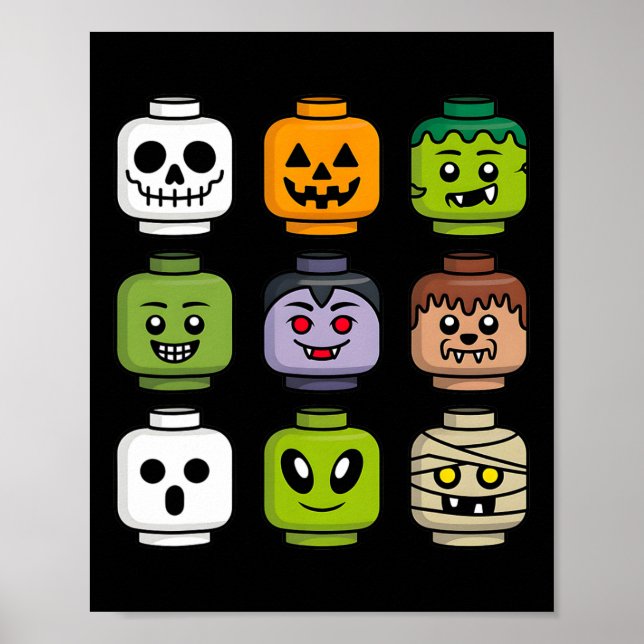 Póster Halloween Building Brick Head Pumpkin Ghost Zombie (Frente)
