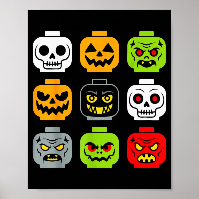 Póster Halloween Building Brick Head Shirt Adult Men Kids (Frente)