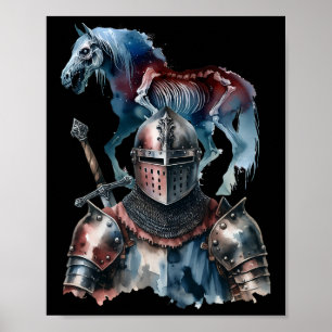 Póster Halloween Caballeros Medievales Caballos Knight Ho
