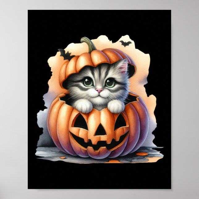 Póster Halloween Calabaza Chica Gato Cudo Mujeres (Frente)