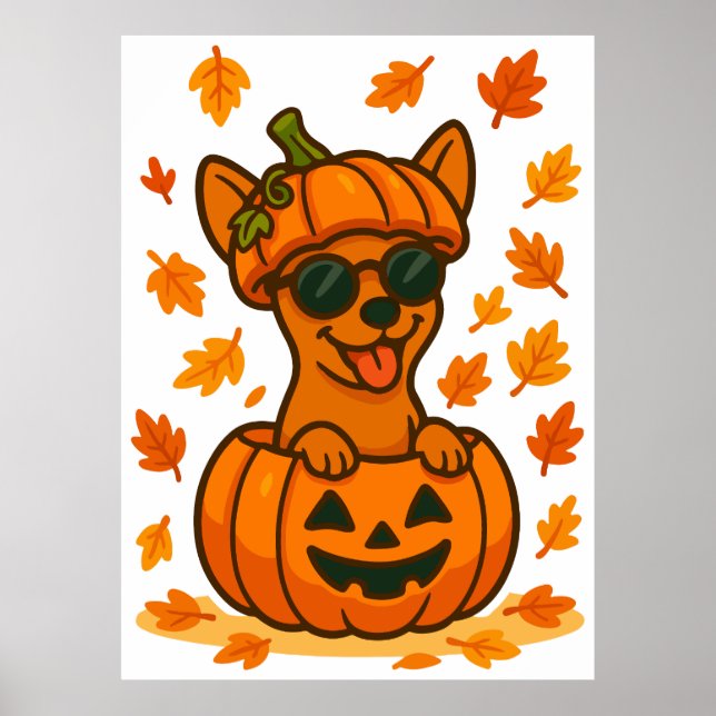Póster Halloween calabaza de perro clíparte PNG, adorable (Frente)