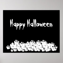Póster Halloween calaveras blancas negras apilan texto pe