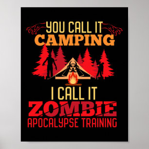Póster Halloween Camping Zombie Apocalypse Training Fun