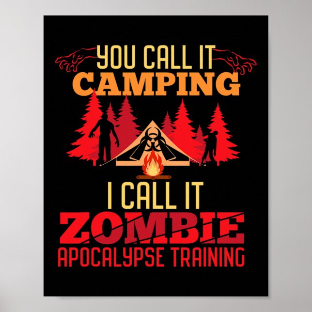 Póster Halloween Camping Zombie Apocalypse Training Fun (Frente)