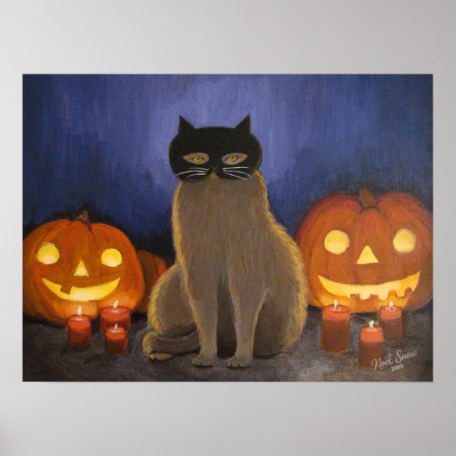 Póster Halloween Cat Mask & Jack-o'-lantern Wall Art (Frente)