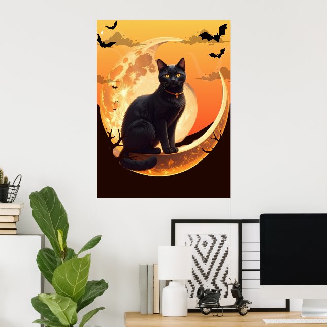 Póster Halloween Cat Modern (Oficina en casa)