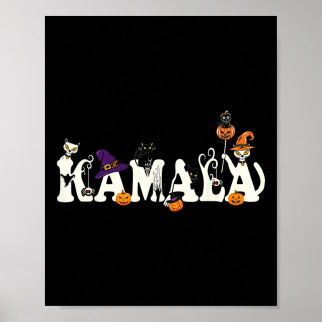 Póster Halloween Cat Pumpkin Gorra de brujas Lover Kamala (Frente)