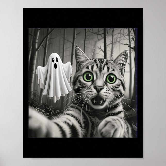 Póster Halloween Cat Selfie With Soky Ghost  (Frente)