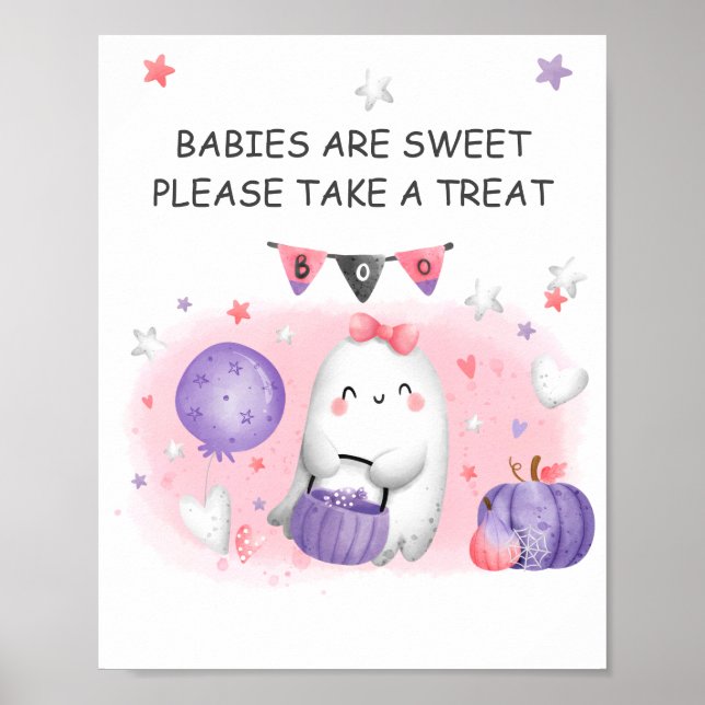 Póster Halloween Chica Baby Shower Favor Rótulo (Frente)