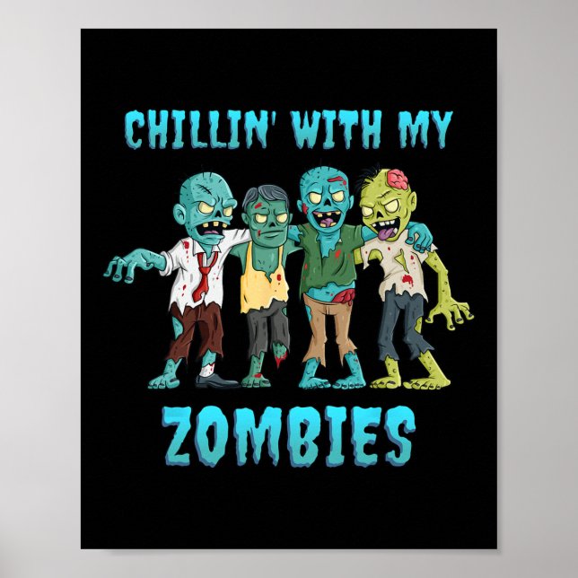 Póster Halloween Chillin con mis niños Chicas de Zombies (Frente)