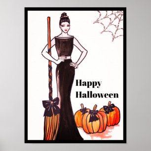 Póster Halloween Classic Elegante Vestido largo negro