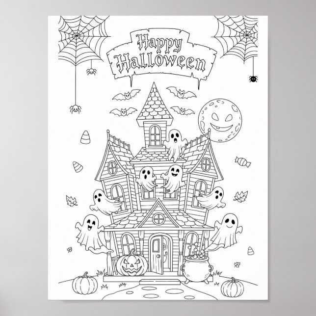 Póster Halloween Coloring Page - Una mansión embrujada (Frente)