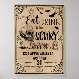 Póster halloween come bebida y se asusta fiesta de disfra