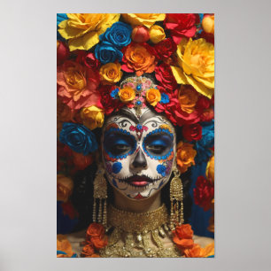 Póster Halloween con cráneo de azúcar, Día de los Muertos
