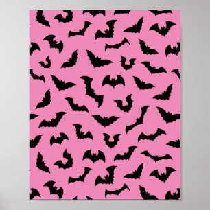 Póster Halloween con el patrón de murciélagos rosados del