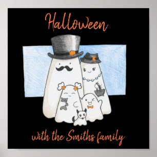 Póster Halloween Con La Familia Fantasma