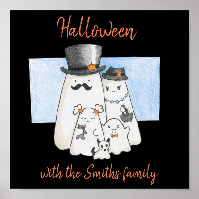 Póster Halloween Con La Familia Fantasma (Frente)