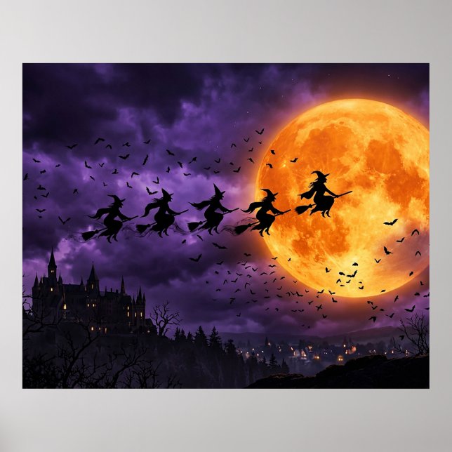 Póster Halloween con Luna y Bruja (Frente)
