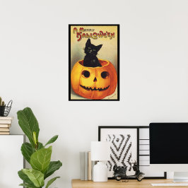 Póster Halloween con moras de Ellen Clapsaddle, gato vint