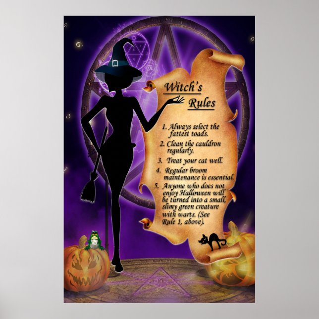 Póster Halloween con reglas de bruja (Frente)