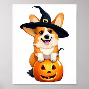 Póster Halloween Corgi Witch Gorra