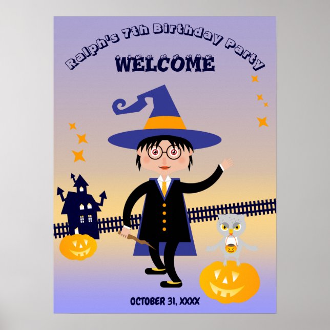 Póster Halloween Costume Boy Wizard Fiesta de cumpleaños (Frente)